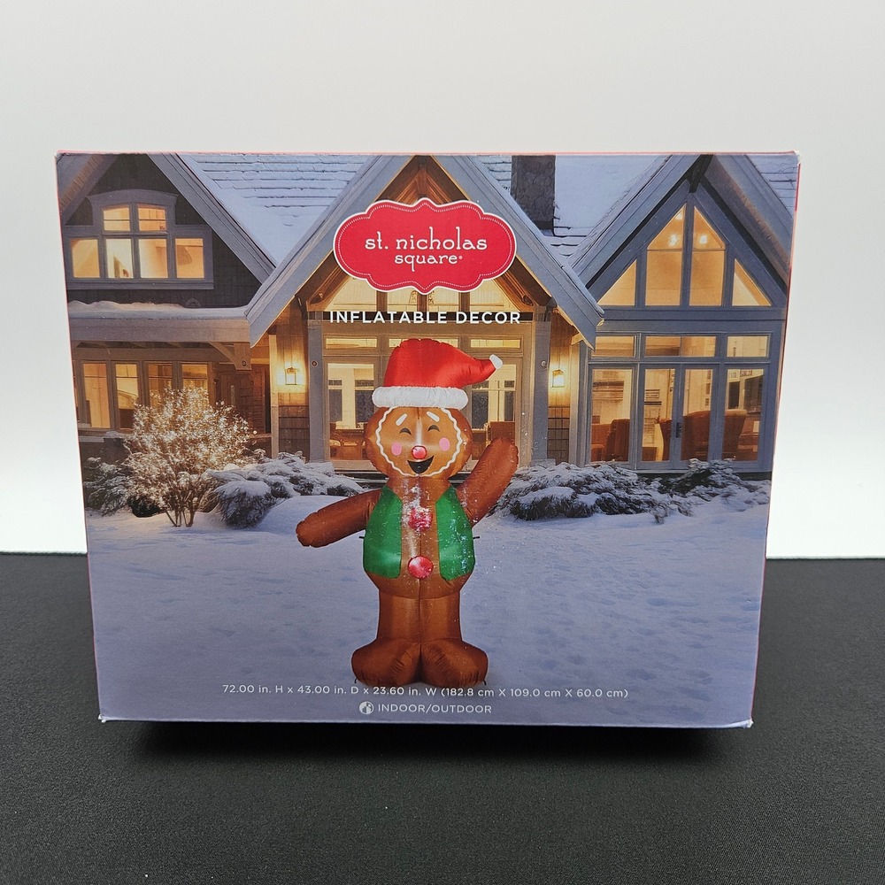 St. Nicholas Square 6ft Gingerbread Man Christmas Inflatable Yard Decor New
